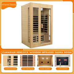 2 Person Infrared Sauna, Far Infrared Saunas for Home, Hemlock Wood Sauna Room, Low EMF Indoor Home Sauna Spa, 1500Watt, Bluetooth Speakers, Reading Lamps