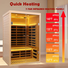 Hemlock 2 Person Low EMF Far Infrared Sauna, Home Indoor Sauna, Luxury Tempered Glass Doors, 1780W, App & LCD Panel Control, Bluetooth Speakers, Chromotherapy Lights, Reading Lights