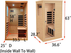 Far Infrared Wooden Sauna Room, 1-Person Size Left Bench, with 1050W, 6 Heating Plates, 10-15 Minutes Pre-Warm Up