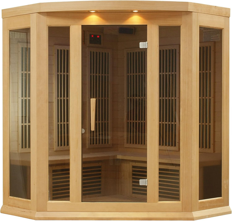 Maxxus 3 per Low EMF FAR Infrared Carbon Corner Canadian Hemlock Sauna