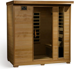 HEATWAVE Montecillo 4 Person Hemlock Low EMF Infrared Sauna for Home & Indoor Relaxation – with 9 Carbon Heaters, Chromotherapy Lighting, Tempered Glass Door, Sound System, Ergonomic Backrests