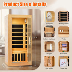 Far Infrared Sauna for Home 1 Person Hemlock Wood Dry Sauna Low EMF Heaters Panels Spa Indoor Sauna with Intelligent Control Panel 31.5 * 31.5 * 67In