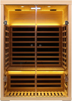 Hemlock 2 Person Low EMF Far Infrared Sauna, Home Indoor Sauna, Luxury Tempered Glass Doors, 1780W, App & LCD Panel Control, Bluetooth Speakers, Chromotherapy Lights, Reading Lights