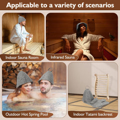 Sauna Backrest Sauna Accessories Wooden Slip-Resistant Non-Toxic Comfortable S-Shape Design Sauna Chair - Sauna Accessories with Felt Sauna Hat, Seat Pad and Slippers for Any Barrel or Infrared Sauna