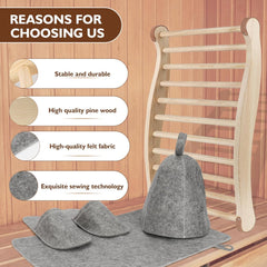 Sauna Backrest Sauna Accessories Wooden Slip-Resistant Non-Toxic Comfortable S-Shape Design Sauna Chair - Sauna Accessories with Felt Sauna Hat, Seat Pad and Slippers for Any Barrel or Infrared Sauna