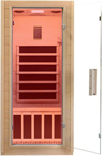 Indoor Far Infrared Sauna Room ,Low EMF 5 Heating Panels 1400W Therapy for Personal Wooden Dry with Bluetooth Speakers LED Lamp 1 Person Home Spa Christmas Valentine'S Day Gift.