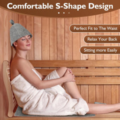 Sauna Backrest Sauna Accessories Wooden Slip-Resistant Non-Toxic Comfortable S-Shape Design Sauna Chair - Sauna Accessories with Felt Sauna Hat, Seat Pad and Slippers for Any Barrel or Infrared Sauna