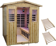 Garner Outdoor Sauna 4 Person, Far Infrared Sauna, Low EMF Sauna Room for Home, Low EMF Heaters | Chromotherapys | Bluetooth Speakers | Canadian Hemlock | 59.1 * 82.7 * 48.4