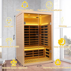 Hemlock 2 Person Low EMF Far Infrared Sauna, Home Indoor Sauna, Luxury Tempered Glass Doors, 1780W, App & LCD Panel Control, Bluetooth Speakers, Chromotherapy Lights, Reading Lights