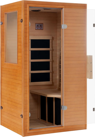 Infrared Home Sauna Room 1 Person, Compact Hemlock Wooden 950W Low EMF 6 Heating Plates FAR Infrared Indoor Sauna for Home