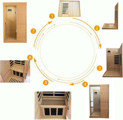 Far Infrared Wooden Sauna Room, 1-Person Size Left Bench, with 1050W, 6 Heating Plates, 10-15 Minutes Pre-Warm Up