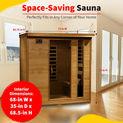 HEATWAVE Montecillo 4 Person Hemlock Low EMF Infrared Sauna for Home & Indoor Relaxation – with 9 Carbon Heaters, Chromotherapy Lighting, Tempered Glass Door, Sound System, Ergonomic Backrests