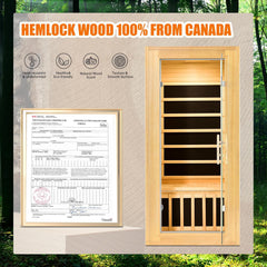 Far Infrared Sauna for Home 1 Person Hemlock Wood Dry Sauna Low EMF Heaters Panels Spa Indoor Sauna with Intelligent Control Panel 31.5 * 31.5 * 67In