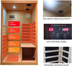 Far Infrared Wooden Sauna Room, 1-Person Size Left Bench, with 1050W, 6 Heating Plates, 10-15 Minutes Pre-Warm Up