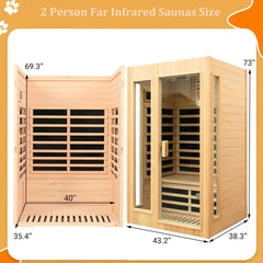 2 Person Infrared Sauna, Far Infrared Saunas for Home, Hemlock Wood Sauna Room, Low EMF Indoor Home Sauna Spa, 1500Watt, Bluetooth Speakers, Reading Lamps