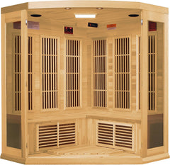 Maxxus 3 per Low EMF FAR Infrared Carbon Corner Canadian Hemlock Sauna