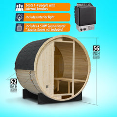 Barrel Sauna, Pinewood Outdoor Sauna for 2-4 People, 72X59 Inches